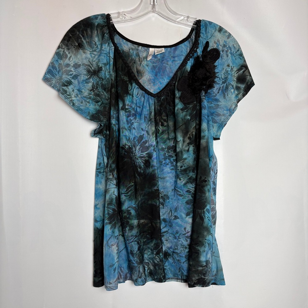 Y2K Velvet Burnout Tie Dye Floral Sheer Butterfly Sleeve Top XL Fairy Whimsigoth